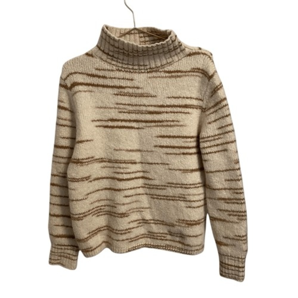 Banana Republic Alpaca Blend Mock Neck Sweater Cream Tan Striped Medium